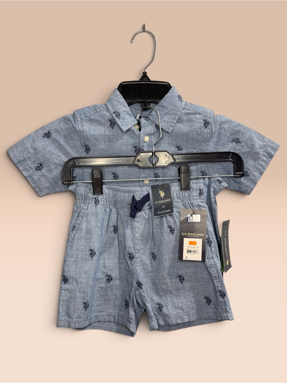 U.S. Polo Assn. Light Blue Chambray Short Set with Navy Logo